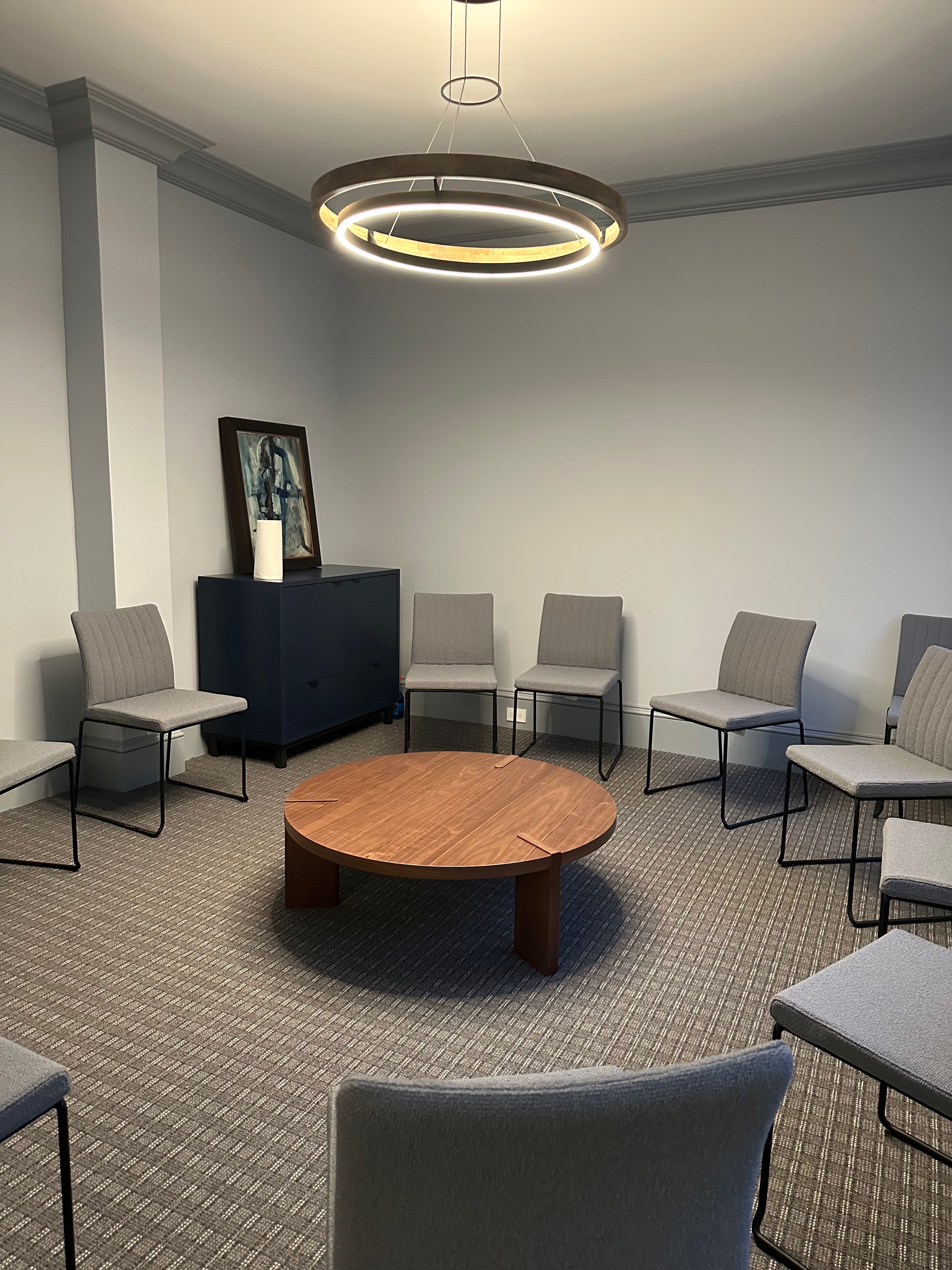 Seating area in Dave Schwing’s therapy office