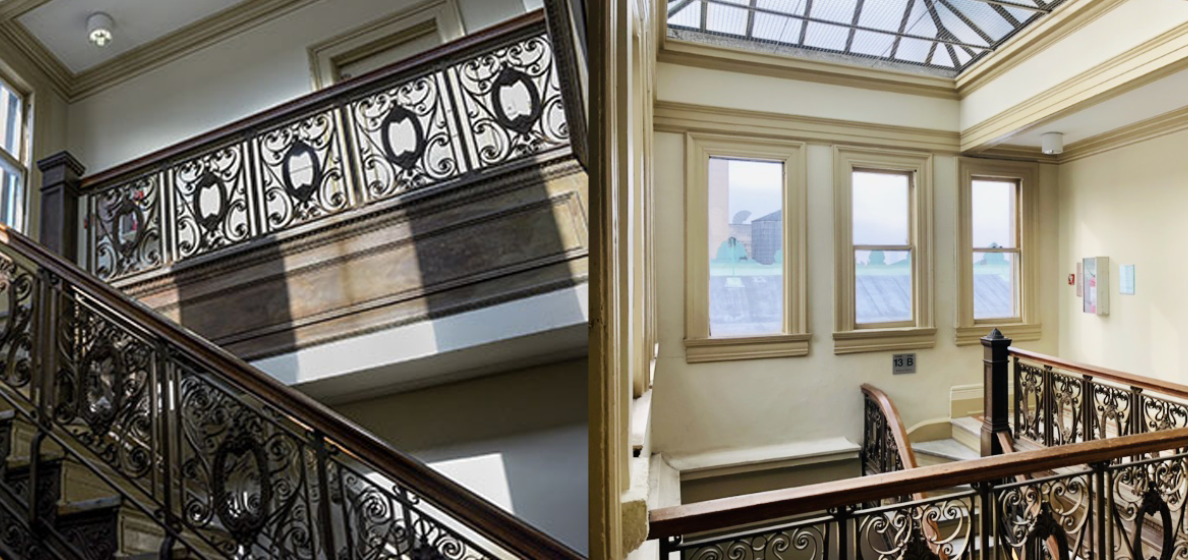 Interior staircase near Dave Schwing’s office