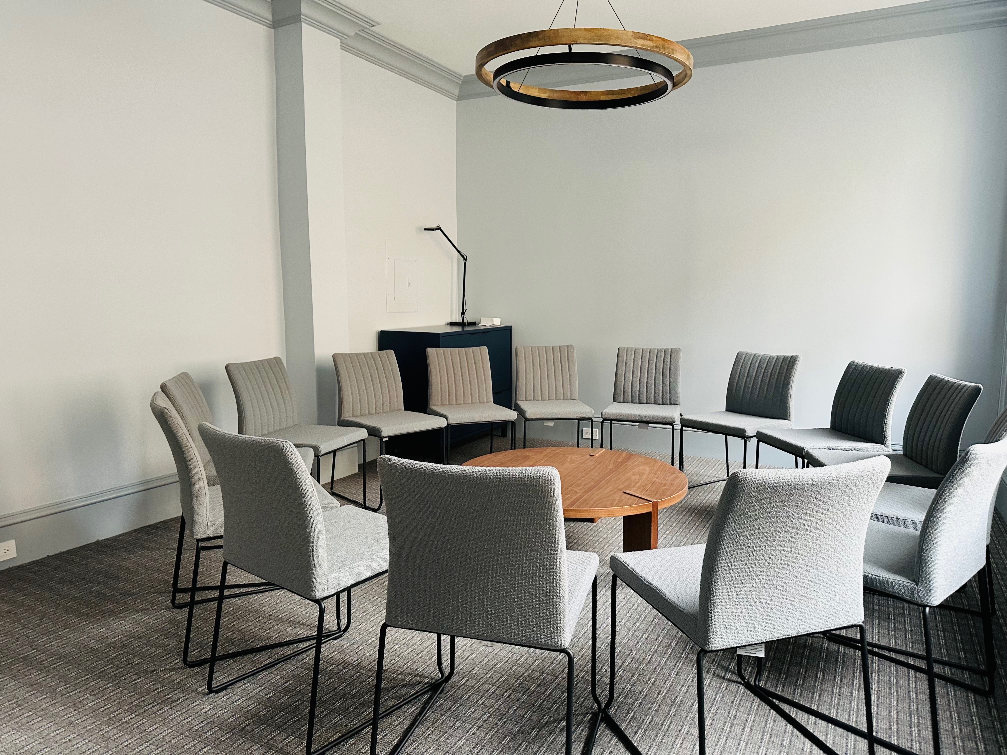 Seating area in Dave Schwing’s therapy office